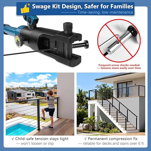 36" Expandable 8-12FT Black T304 Cable Railing Post Kit, Complete Cable Railing System with 3 Stair Posts, 134ft 1/8" Wire Rope(No Handrail), Adjustable Length Easy DIY for 25-35°Stairway