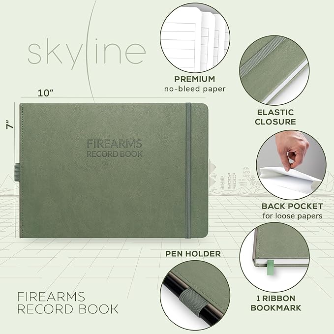Skyline Firearms Acquisition & Disposition Record Book – Hardcover Gun Log Book for Firearm Dealers & Personal Use – Log Book for Receipt & Disposition Records, 10x7″(Cypress)