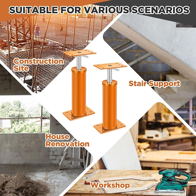 2 Pcs House Jacks for Leveling, Adjustable Jack Post 12"-16" Basement Floor Jack, Supports Stabilizer Screw Jacks for House Foundation, Stairs, Porches, Roof Beams, Load Capacity 11023 Lbs