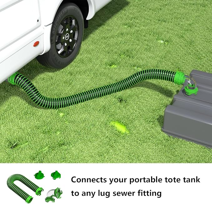 3 FT Camper Sewer Hose Kit with 90-Degree RV Tote Tank Adapter - 4 Bayonet Prongs on Each End for Sewer Hose Fittings -Connects Tote Tank to a Dump Station (3 Ft Sewer Hose Kit)