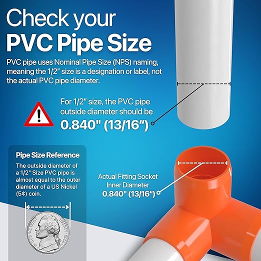 FORMUFIT 1/2” 3-Way Elbow Furniture Grade PVC Fitting in Orange, Made in USA, UV-Resistant, Impact-Proof, 0.840” Actual Socket Diameter (Pack of 10)