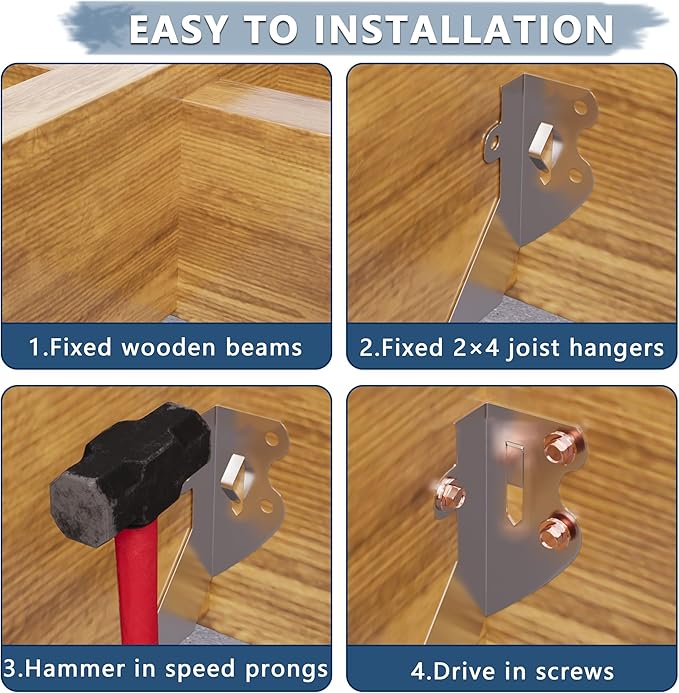 25pcs 2x4 Joist Hangers with Screws, 20-Gauge Galvanizing Face Mount Joist Hanger for Wood Posts, Hurricane Rafter Ties Clips, 2x4 Brackets for Floor Deck and Ceiling Trusses, Lumber Beam Connectors
