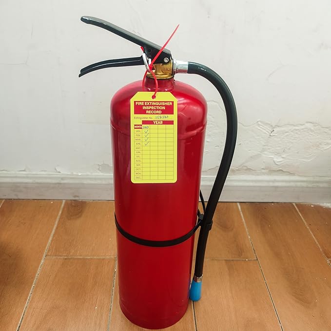 160 Sets Fire Extinguisher Tags with Adjustable Wire Ties Monthly Inspection Record Tags for Indoor Outdoor 4.2 x 2.1 Inch Yellow