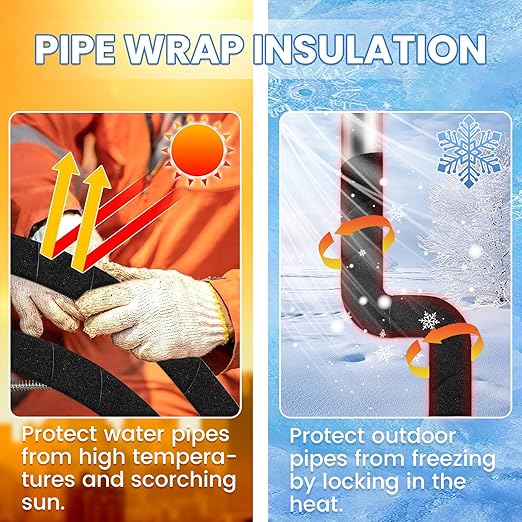 Outdoor Pipe Insulation Tape, 2 Inch X 13 Ft Weather Resistant AC Line Pipe Insulation, Outdoor Self-Adhesive Air Conditioner Line Insulated Heat Tape for Water Pipes Freeze Protection