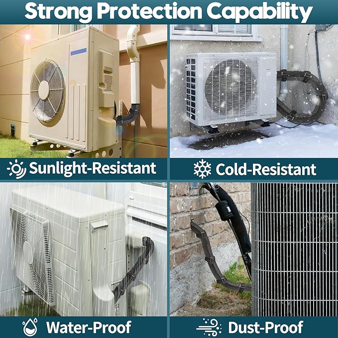 3-Layer HVAC Copper Pipe Insulation Cover, 72'' x 10.2'' AC Pipe Insulation Cover Outdoor, 600D Oxford Flexible Copper Line Insulation Sleeve Wrap for Outside Pipe Central Air Conditioning Mini Splits