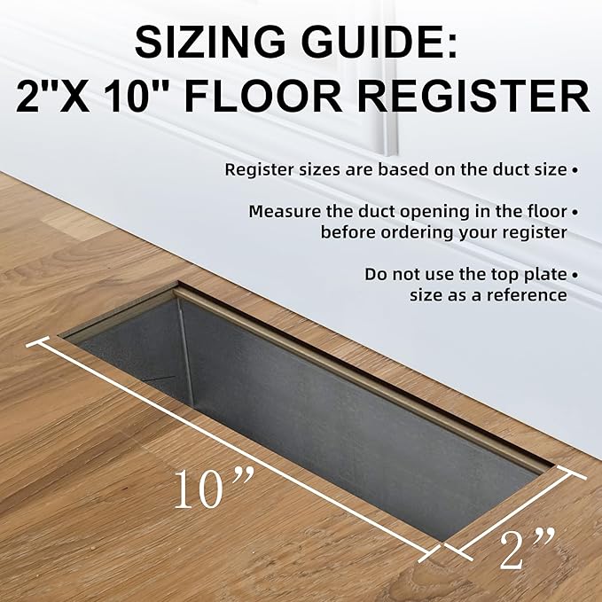 Floor Register Vents 2x10 Inch, Heavy Duty Walkable Floor Vent Covers for Home Floor Sidewall Office or Ceiling Vent, Adjustable Premium Finish Steel Floor Vent Cover 1 Pcs, Black