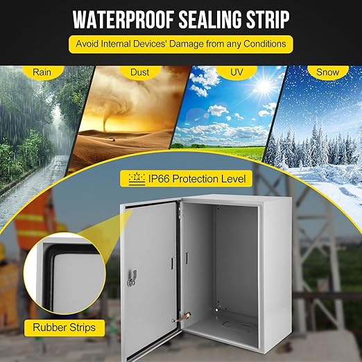 Outdoor Electrical Box, 20x12x10 Steel Junction Box, NEMA 4X Electrical Enclosure Box IP66 Waterproof & Dustproof, Universal Electrical Project Box with Lock & Mounting Plate