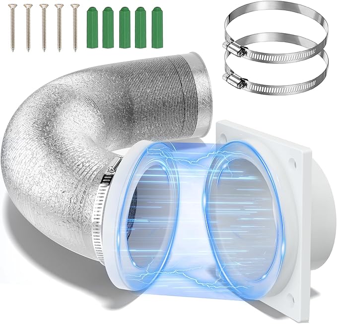 Magnetic Dryer Vent Coupling - Airtight Seal, Quick Connect Strong Magnet Dryer Vent Connector Kit with 4 inch 2.6ft Dryer Vent Hose & Clamps Screws Ideal for Small Bathrooms and Irregular Layouts