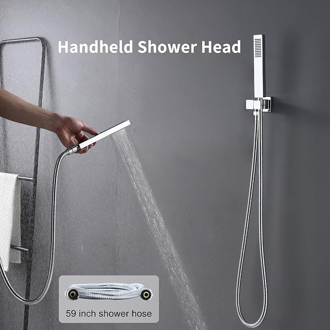 Shower System Chrome Shower Set, Push Button Shower Faucet with 2 Rain Shower Head(12+8 inch), Handheld Shower, with Digital Temperature Display Function