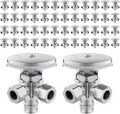 (Pack of 50) Seelink Multi-Turn Dual Outlet Angle Stop Valve, 1/2" Pex-a Expansion F1960 Pipe Inlet x (3/8 inch x 3/8 inch) Compression Outlets, Chrome Plated Brass