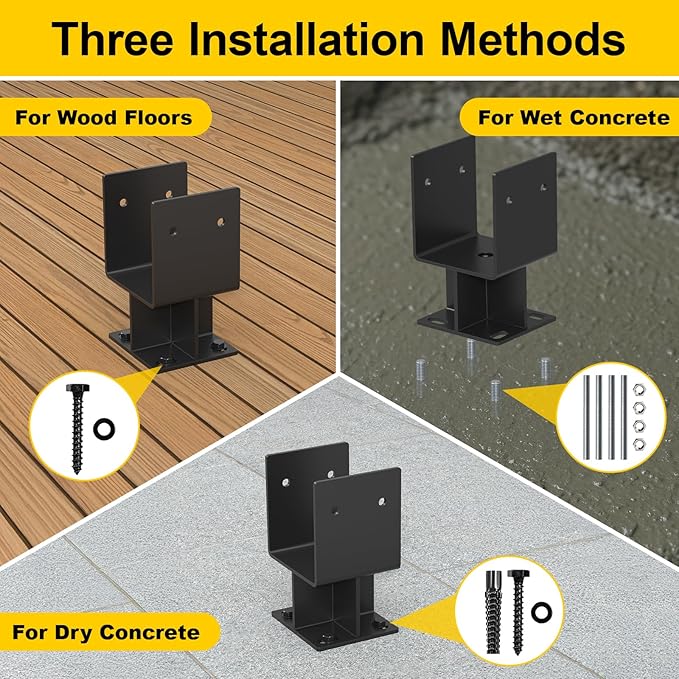 4"x 4" Concrete Post Base, 4Pcs Stainless Steel Adjustable Post Anchor Bracket (Internal 3.5 x 3.5), U-Shape Wood Post Base Holder for Pavilion Deck Porch Handrail Railing Support