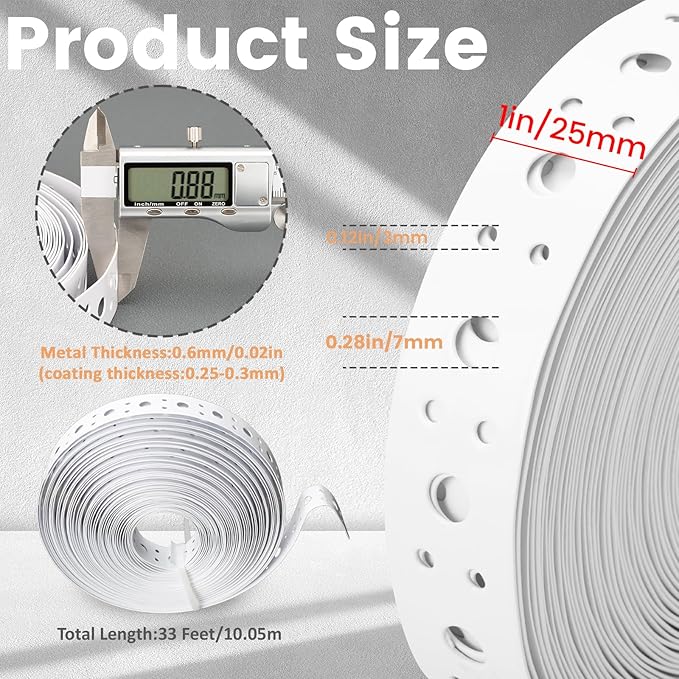 White Metal Strap 1-Inch x 50FT 0.6mm Thickness Galvanized Pipe Hanger Strap Metal Strapping with Holes Plumbers Strap for Pipe Supports Hanging
