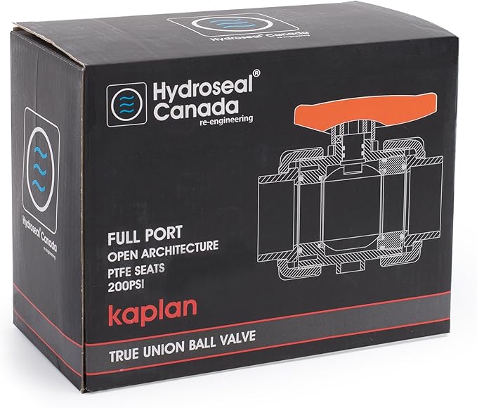 HYDROSEAL Kaplan 1” PVC True Union Ball Valve Threaded (NPT) with Full Port, ASTM F1970, EPDM O-Rings and Reversible PTFE Seats (1'')