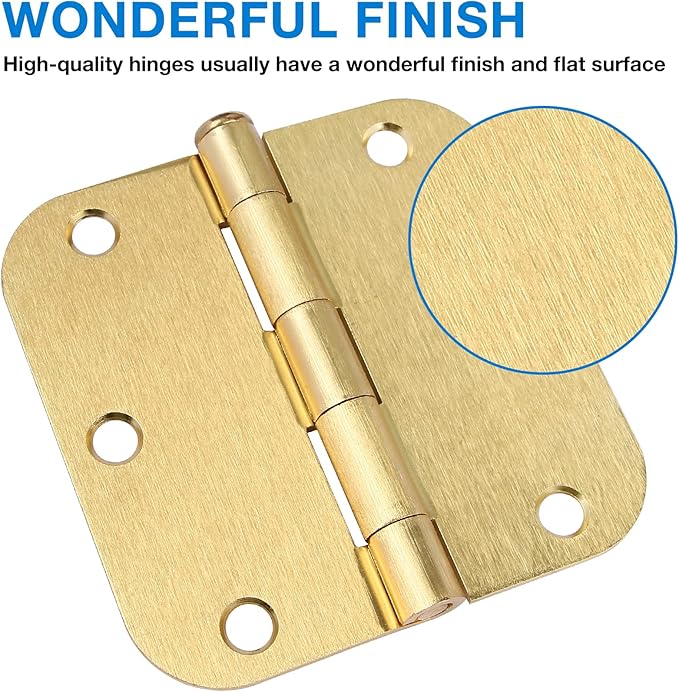 Door Hinges Satin Brass 3.5 Inch x 3.5" Interior Gold Door Hinges for Doors 30 Pack Brushed Brass Door Hinges 3-1/2" Rounded 5/8"Radius Corners Bedroom Residential Standard Indoor Door Hardware Hinge