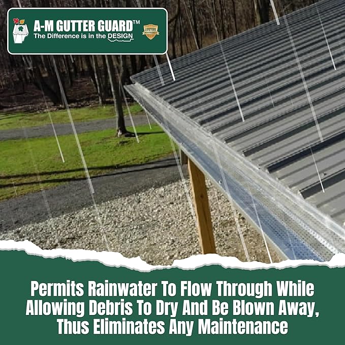 A-M Gutter Guard – Premium Heavy-Duty Aluminum Leaf & Debris Protection, Lifetime Quality (6 Inch - 50 Feet, Mill Finish) - DIY Easy - Made in The USA
