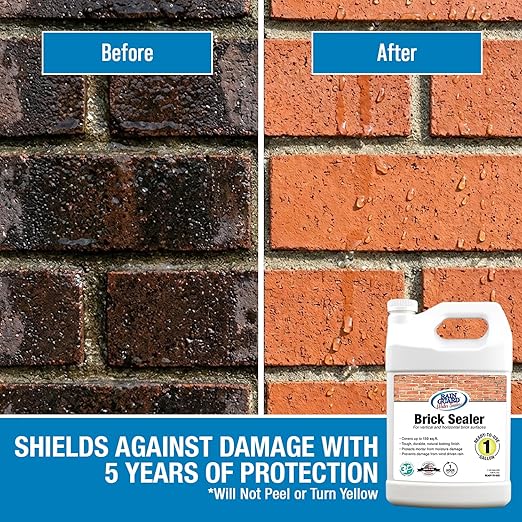 Rainguard Water Sealers Brick Sealer, Penetrating Protection Against Rain and Moisture Damage, for All Brick and Mortar Surfaces, Silane/Siloxane Waterproofer, Natural Finish, Ready to Use, 1 Gallon