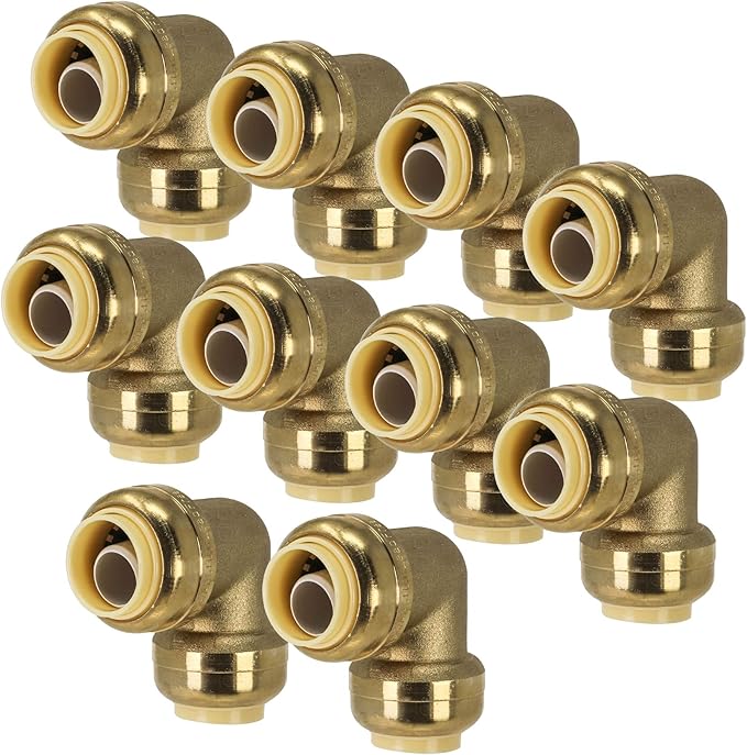 [10-Pack] PROCURU 1-Inch Pushfit 90-Degree Elbow, Push-to-Connect Brass Plumbing Fitting for Copper, PEX, CPVC, PE-RT Pipe (8X2016-10P)