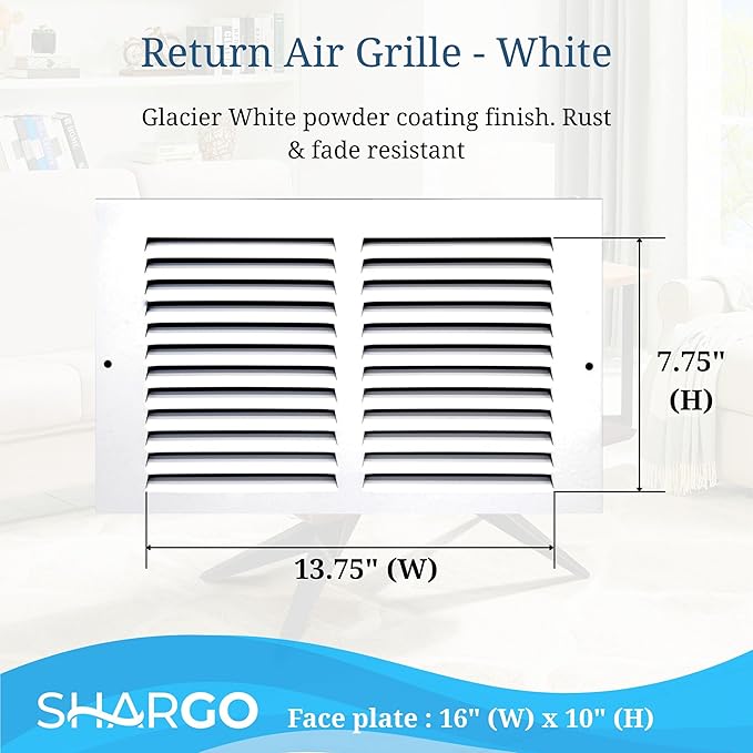 14 x 8 Inch Return Air Vent Cover, Solid Steel HVAC Grille for Wall or Ceiling, White Duct Opening, Durable Return Air Vent Cover, Airflow Ventilation Grille for Home or Office