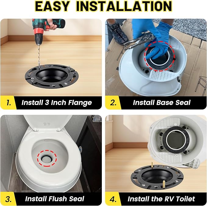 Oyviny RV Toilet Seal and 3" Floor Flange Kit Fits for Dometic 300 310 320 Series RV Toilets, 3 in 1 Combo Replaces 385345892 Socket Flange and 385311652 Gasket & 385311658 RV Toilet Flush Ball Seal