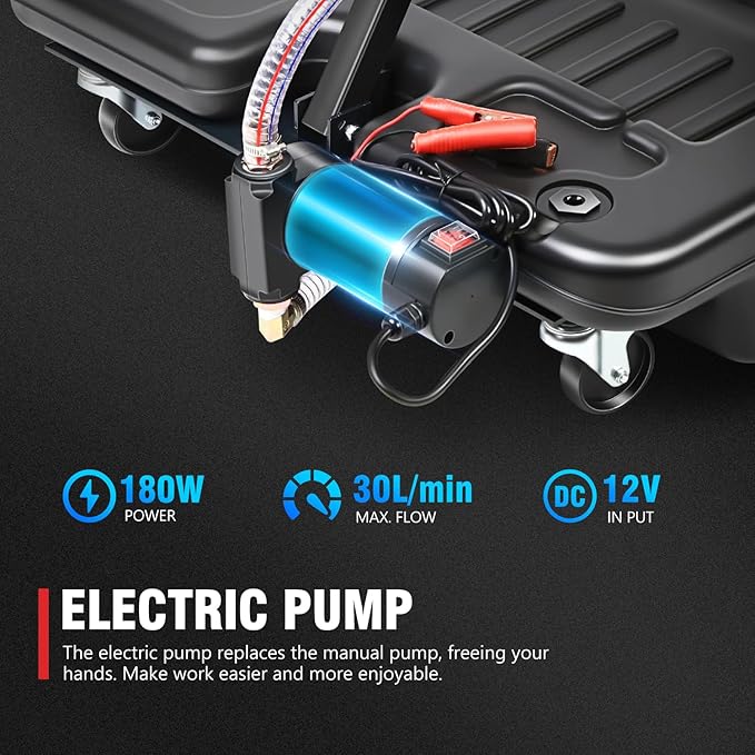 DNA Motoring 17 Gallon Electric Oil Drain Pan with Pump, Evacuation Hose, T-Handle, Low Profile for Trucks Buses RVs, TOOLS-00383