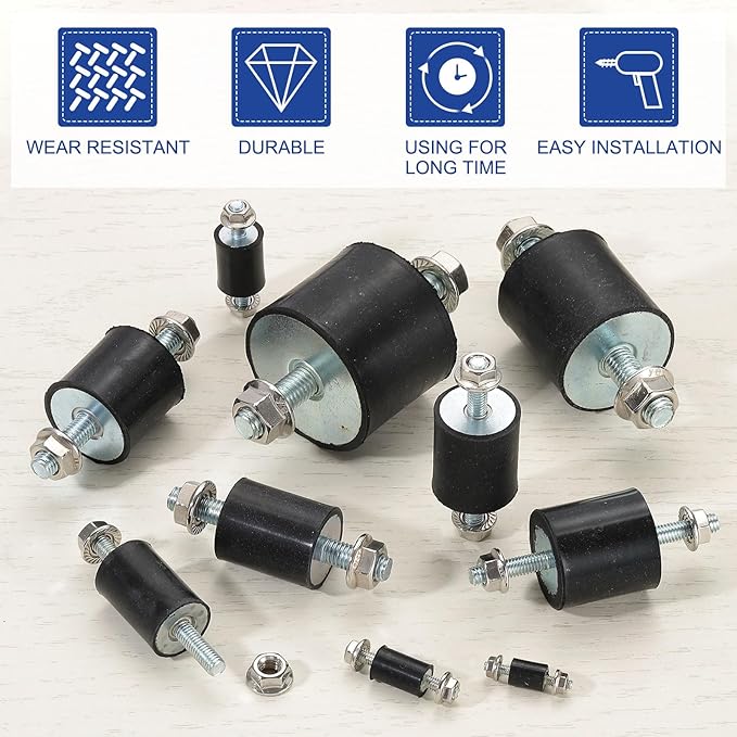PATIKIL M5 15x20mm Rubber Isolator Mounts, 8 Pcs Rubber Studs Shock Absorber Anti-Vibration Isolation Damping Mounts with Lock Nuts for Motor, Air Compressor, Engines (44mm Height)