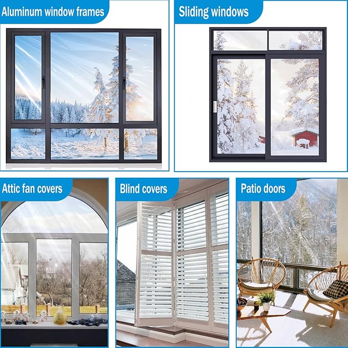 Window Insulation Kit, 87 × 394 Inch Plastic Window Covering for Winter, Window Insulation Film Window Wrap Insulation Windows Winterizing Kit with Double-Sided Tape for 3 Pcs 7 x 9 Ft Windows