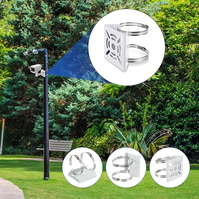 6 Pcs Universal Vertical Pole Mount for Security Camera Wall Mounting Bracket with 6 Loops Solid Metal Pole Bracket for CCTV Camera Indoor Outdoor Solar Panel LED Wall/ Stage Light (White)