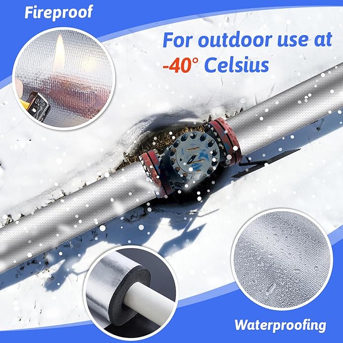 12 Pack Pipe Insulation Foam Tube, 3/4'' Self Adhesive Pre Slit Foam Pipe Covers Polyethylene with Aluminum Foil for Spigot, Winter Outside Pipes, Sprinkler, Water Heater Pipes Freeze Protection