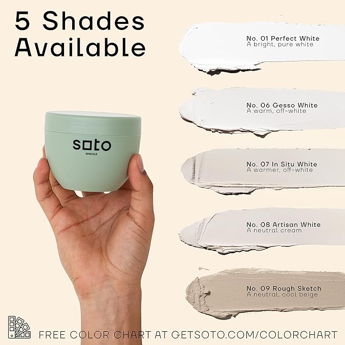 soto Small Hole Repair, White Spackle, 8 Ounces (No. 01 Perfect White) — High Strength Small Hole Filler for use on: Walls, Drywall, Ceiling, Furniture, Cabinets