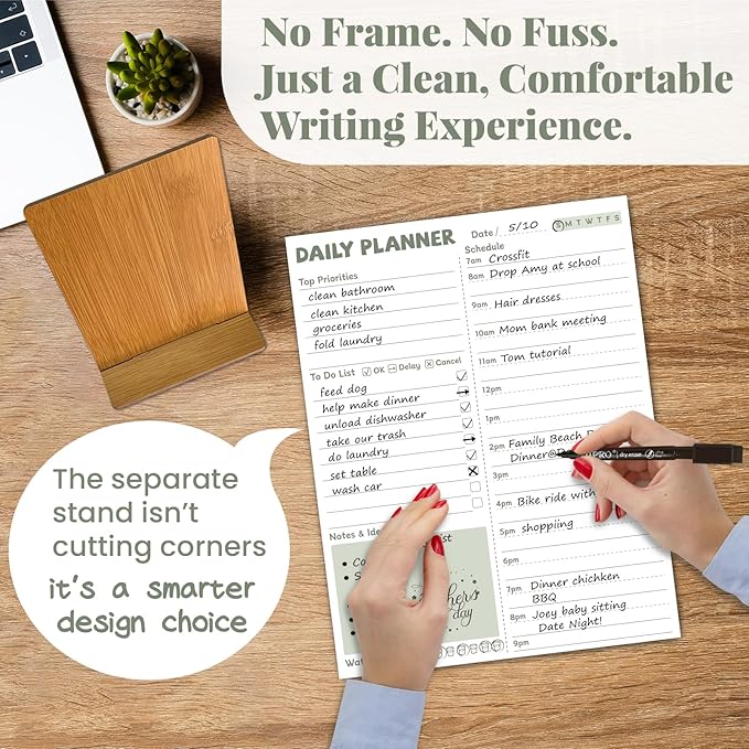 JJPRO Reusable Desktop Daily Planner with Stand,Reusable Time Schedule Board,11"x8.5" Hourly Schedule Dry Erase Board with Time Slots,Desk Hourly Dry Erase Board w/Engineered Wood Stand-Sage Green