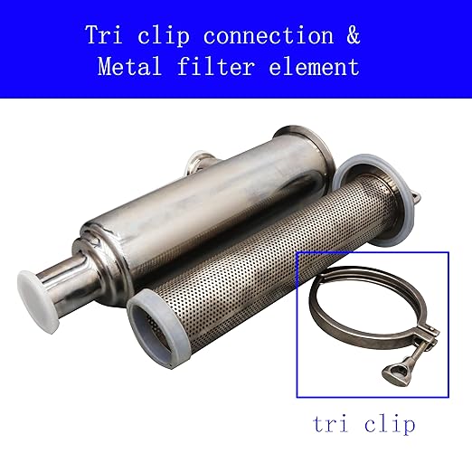 TECHTONGDA Water Filter Strainer L-Type 304 Stainless Steel 2inch Inlet Outlet 100 Mesh Quick Tri Clamp 17.7inch Length