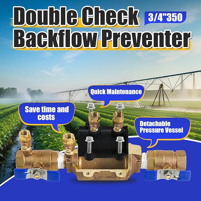 34-350 3/4" 350 Double Check Backflow Preventer, 3/4 Backflow Valve, Double Check Valve Assembly, Prevent Backpressure and Backsiphonage