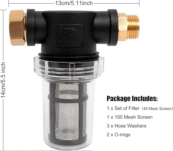 BEETRO Garden Hose Filter for Pressure Washer Inlet Water, Sediment Filter Attachment, with 100 Mesh and 40 Mesh Screen, 3 Sets