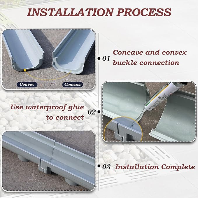 Under Deck Drainage System,Stainless Steel Trench Drain Kit,with Removable Grate Covers,for Yard Concrete Garden Driveway Garage