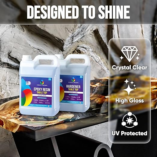 CRAFT RESIN 2 Gallons Table Top Epoxy Resin Kit – 1:1 Mix, Crystal Clear & High Gloss, UV Resistant, Self-Leveling, Food Safe Resin Epoxy 2 Part for Countertops, DIY Casting, Wood & Art Coating