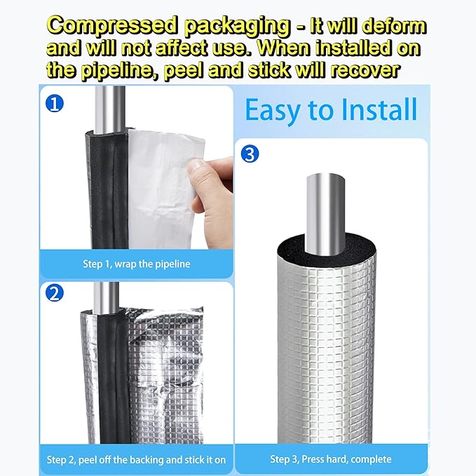 3/4 " ID Pipe Insulation Foam Tube Self Adhesive 16 " L Peel and Stick Pipe Insulation Foam Wrap Aluminum Foil Pipe Covers for Spigot, Winter Outside Pipes, Sprinkler 20 PC