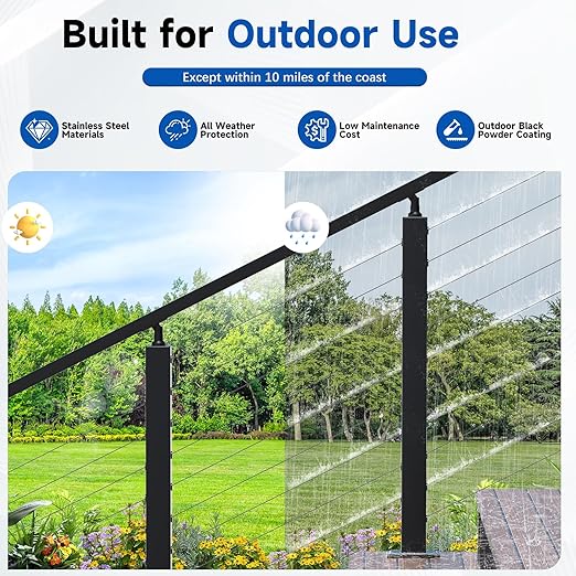 Upgraded 8-20FT Swageless Black Stair Cable Railing Post Kit 36 Inch, 3 Heavy-Duty T304 Stainless Steel Post Fit 28-38 Degree Stairway, Patent Reusable Terminal, Outdoor Finish(No Handrail)