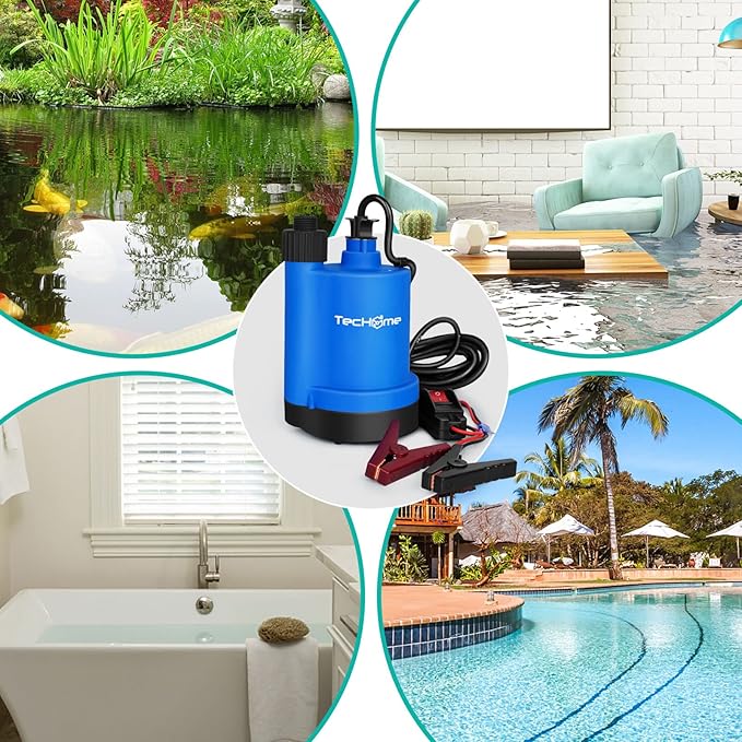 12v Pump，1500GPH Water Transfer Pump Sump Pump Submersible Water Pump, With 20 Feet Power Cord.