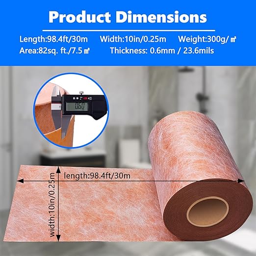 Upgraded Waterproofing Membrane Thickened 23.6 mils 0.82ftx98.4 ft/ 80.7 Square Feet, Professional Waterproof Membrane for Shower for Shower Walls, Bathroom Flooring, Wet Room, Tile, Sauna, Steam Room