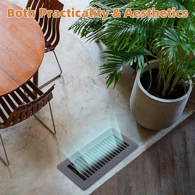 Floor Register 4 x 10-8 Pack Dark Gray Floor Vents, Heavy - Duty Steel Adjustable Airflow Floor Vent Covers, Rust - Resistant Vent Cover are Suitable for Living Room, Bedroom and Bathroom