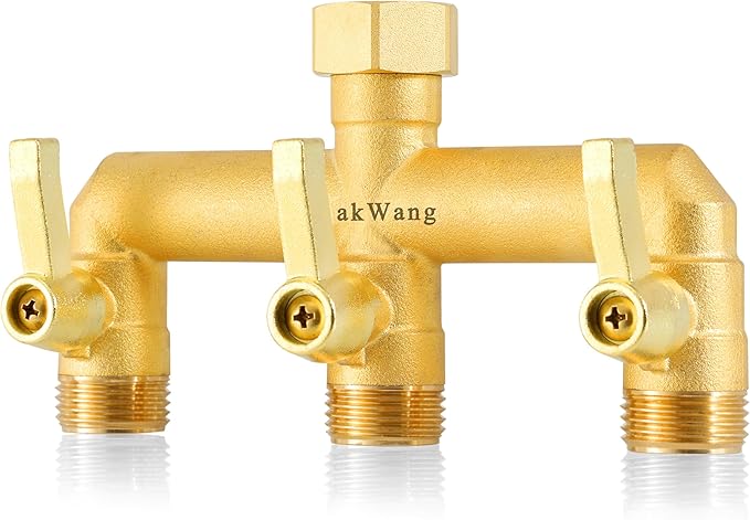 Full - Flow Brass Hose Faucet Adapter, Heavy Duty 3 - Way Garden Hose Splitter, High - Flow and Extended Metal Handle 3/4” Hose Manifold, Rust and Freeze Resistant Outdoor Faucet Switcher