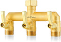 Full - Flow Brass Hose Faucet Adapter, Heavy Duty 3 - Way Garden Hose Splitter, High - Flow and Extended Metal Handle 3/4” Hose Manifold, Rust and Freeze Resistant Outdoor Faucet Switcher