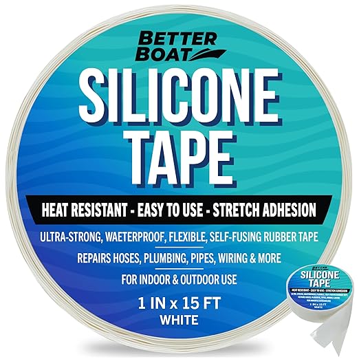 Better Boat White Heavy Duty Silicone Tape, Self-Fusing Rubber Hose and Plumbing Water Pipe Repair Seal, Coax Electrical or Waterproof Tape for Leaks, 15ft