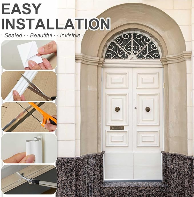 Door Weatherproofing Kit Includes 1 Pcs 36 Inch Double-Layer Metal Door Draft Stopper, 1 Pcs 39 ft Weather Stripping Seal, and 8 Corner Seal