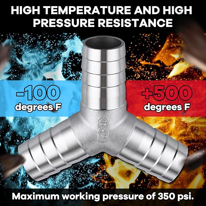 304 Stainless Stainless Steel Hose Barb 1-1/4" Barb Tee Y Shape Joint Splicer Mender Fitting Union for Water Fuel Air 2PCS