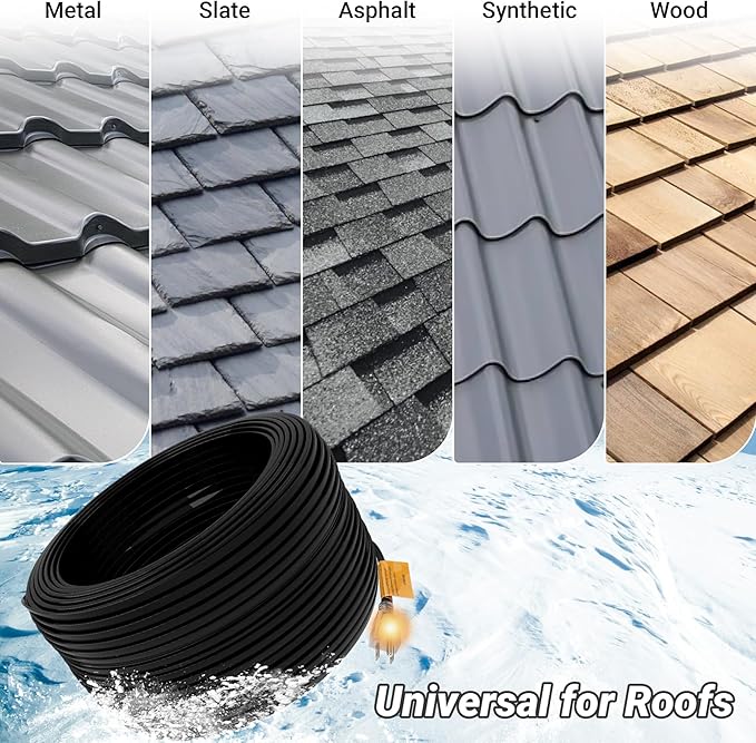 Heat Tape for Roof and Gutters 152FT, 8 Watts/ft Roof Heat Cable w/ 60PCS Clips & Spacers, Self-Regulating Heat Cable w/LED Plug, Gutter Heat Cable for Ice Dam & Pipe Freeze Prevention