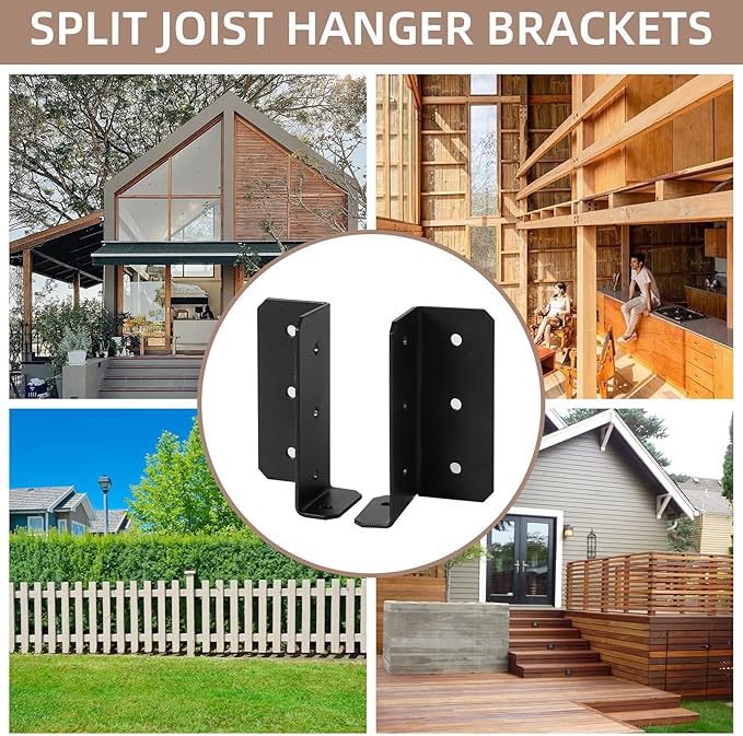 4 Pairs Joist Hangers, 14 Gauge Split Mount Joist Hanger for Wood Carbon Steel Mount Joist Brackets for 2"x4",2"x6", 4"x4" Beam