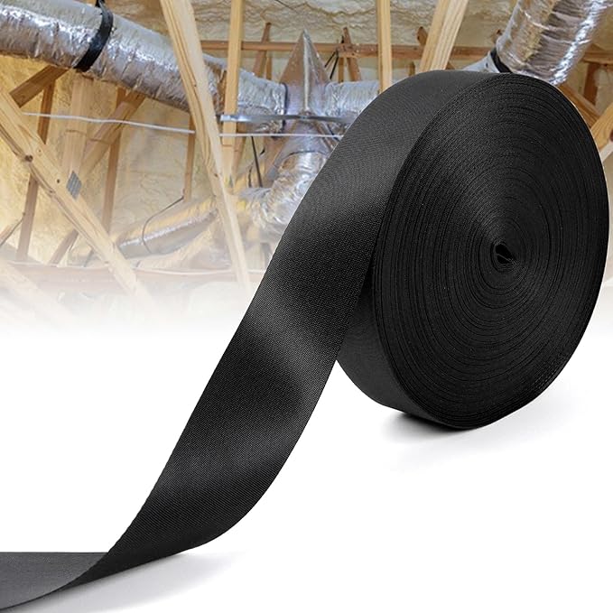 Heavy Duty Duct Strap – 1.95 in x 147 ft Black Nylon Strapping for HVAC Duct, Durable Wrap Support Band for Building & Home Improvement
