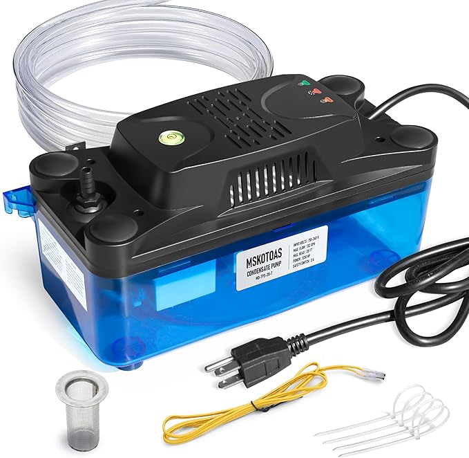 1/30 HP 132 GPH 20 FT Lift Transparent Condensate Pump for HVAC with 20 FT Tubing, 115V/230V Condensation Removal Pump with Safety Switch for Air Conditioner, Bolier, Furnace, Dehumidifier, Ice Maker
