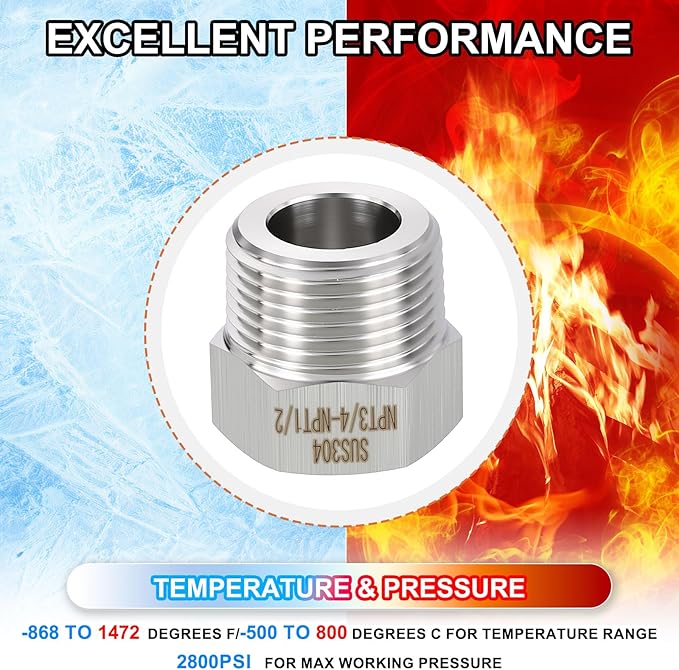 3 Pack 304 Stainless Steel Male to FeMale Adapter, 3/4" Male NPT x 1/2" FeMale NPT Hex Bushing Reducer for Industrial, Fluid, Home Gardening, Water Treatment
